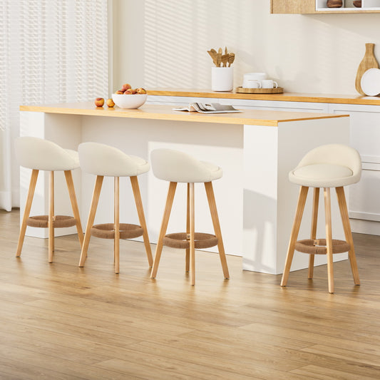 Set of 4 Bern Bar Stools Padded Leather Wooden - Beige