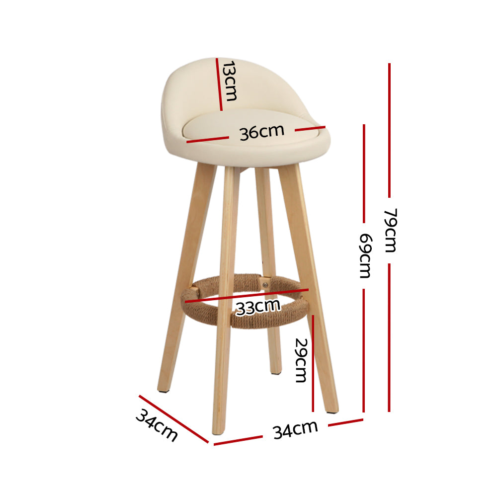 Set of 4 Bern Bar Stools Padded Leather Wooden - Beige