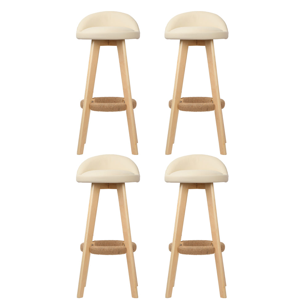 Set of 4 Bern Bar Stools Padded Leather Wooden - Beige