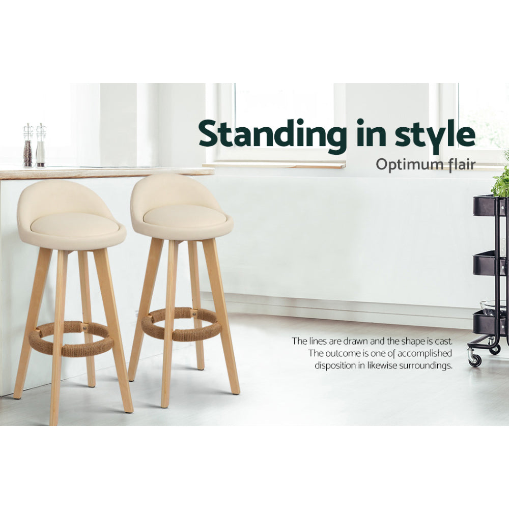 Set of 4 Bern Bar Stools Padded Leather Wooden - Beige