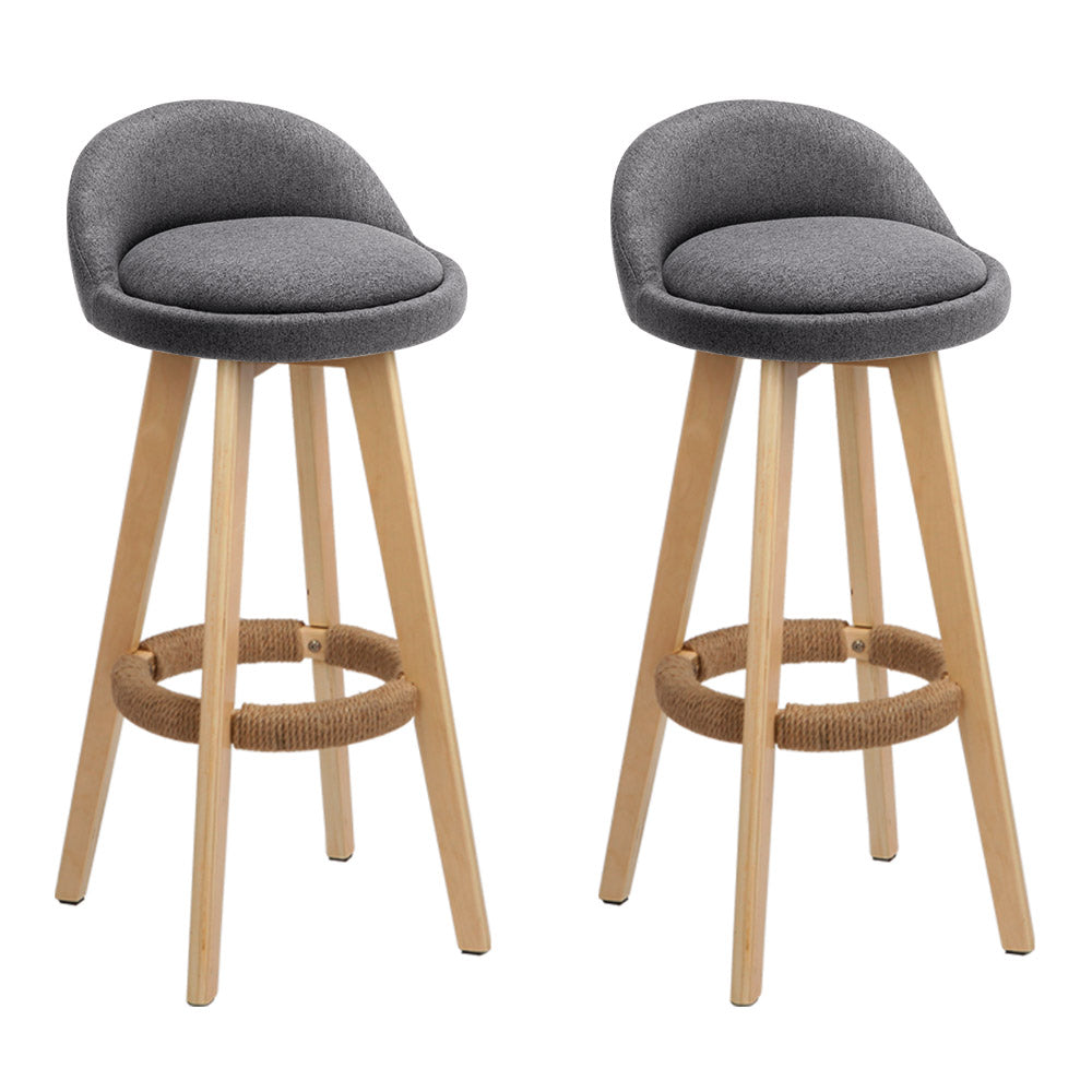 Set of 2 Bern Fabric Backrest Bar Stools - Grey