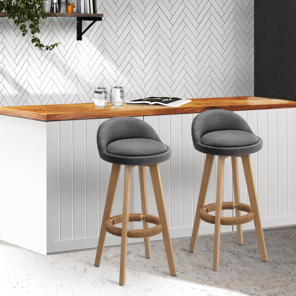 Set of 2 Bern Fabric Backrest Bar Stools - Grey