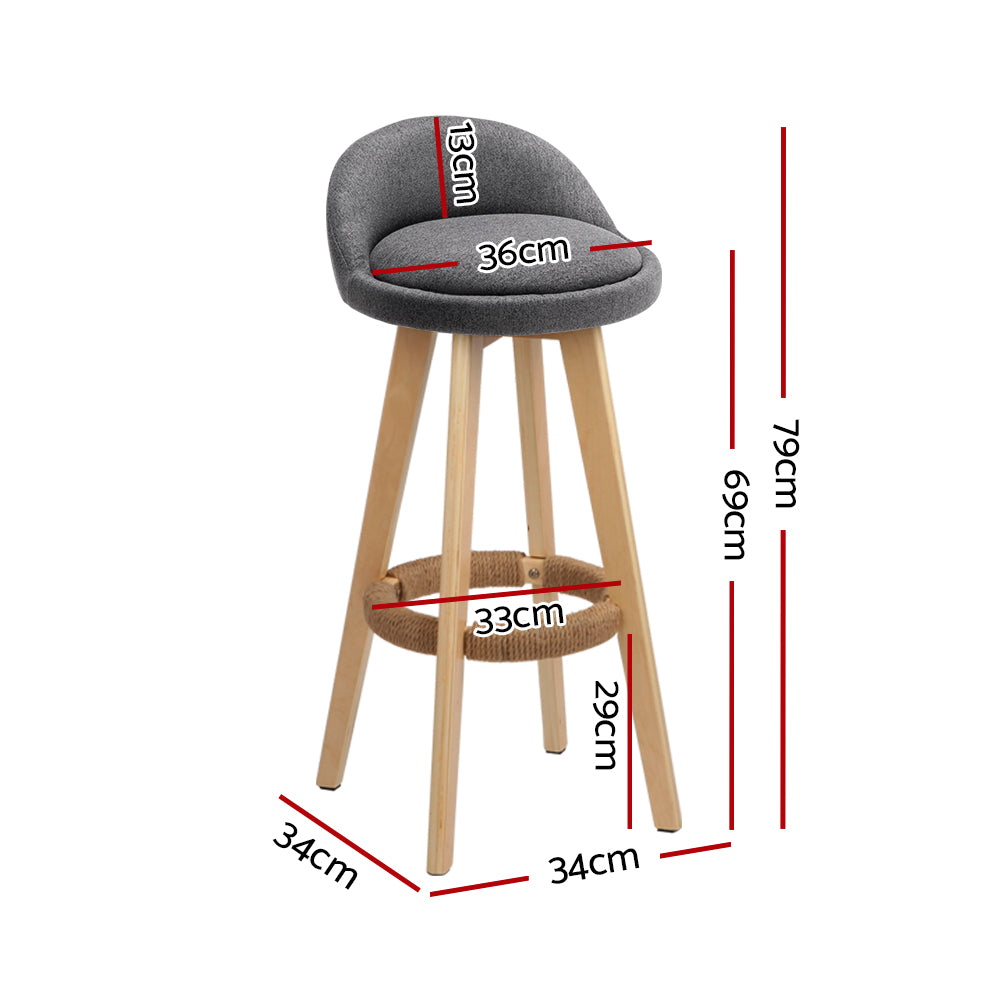 Set of 4 Bern Bar Stools Padded Linen Wooden - Grey