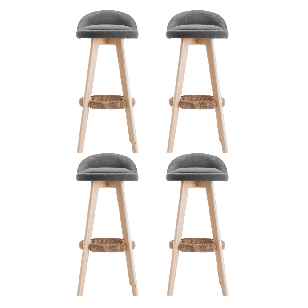 Set of 4 Bern Bar Stools Padded Linen Wooden - Grey
