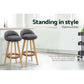 Set of 4 Bern Bar Stools Padded Linen Wooden - Grey