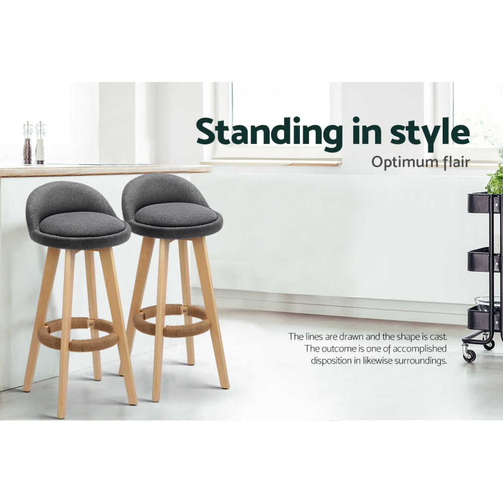 Set of 4 Bern Bar Stools Padded Linen Wooden - Grey