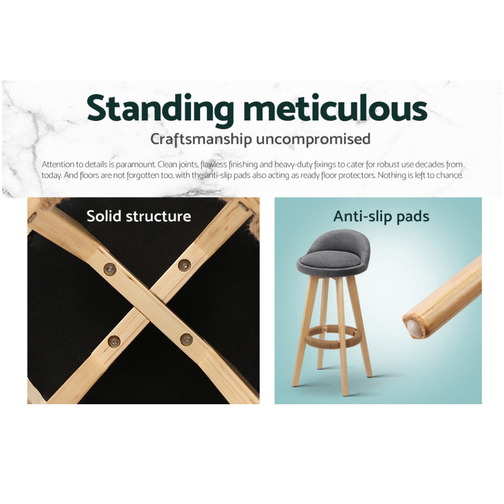 Set of 4 Bern Bar Stools Padded Linen Wooden - Grey