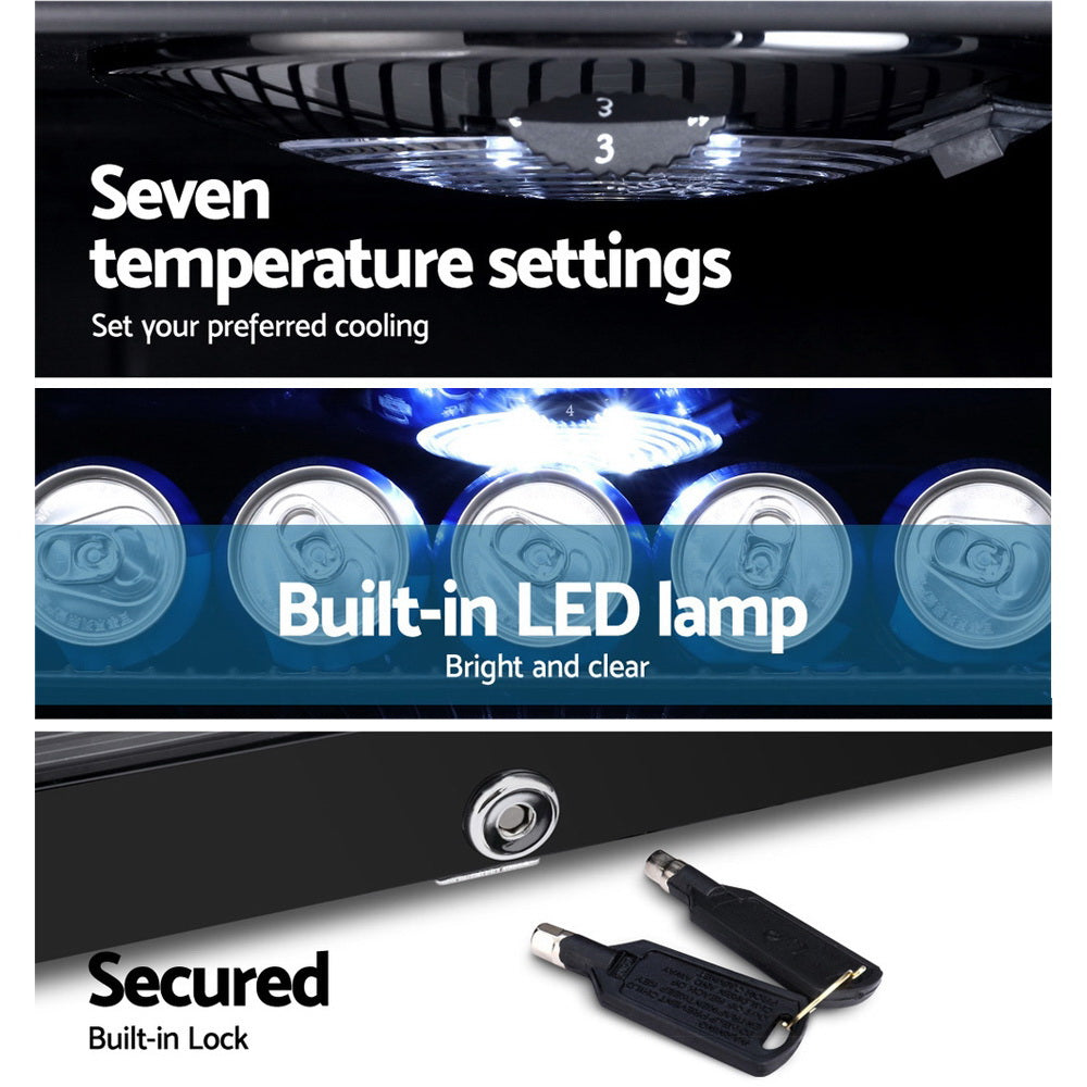 Devanti 115L Bar Fridge Glass Door with Light Black