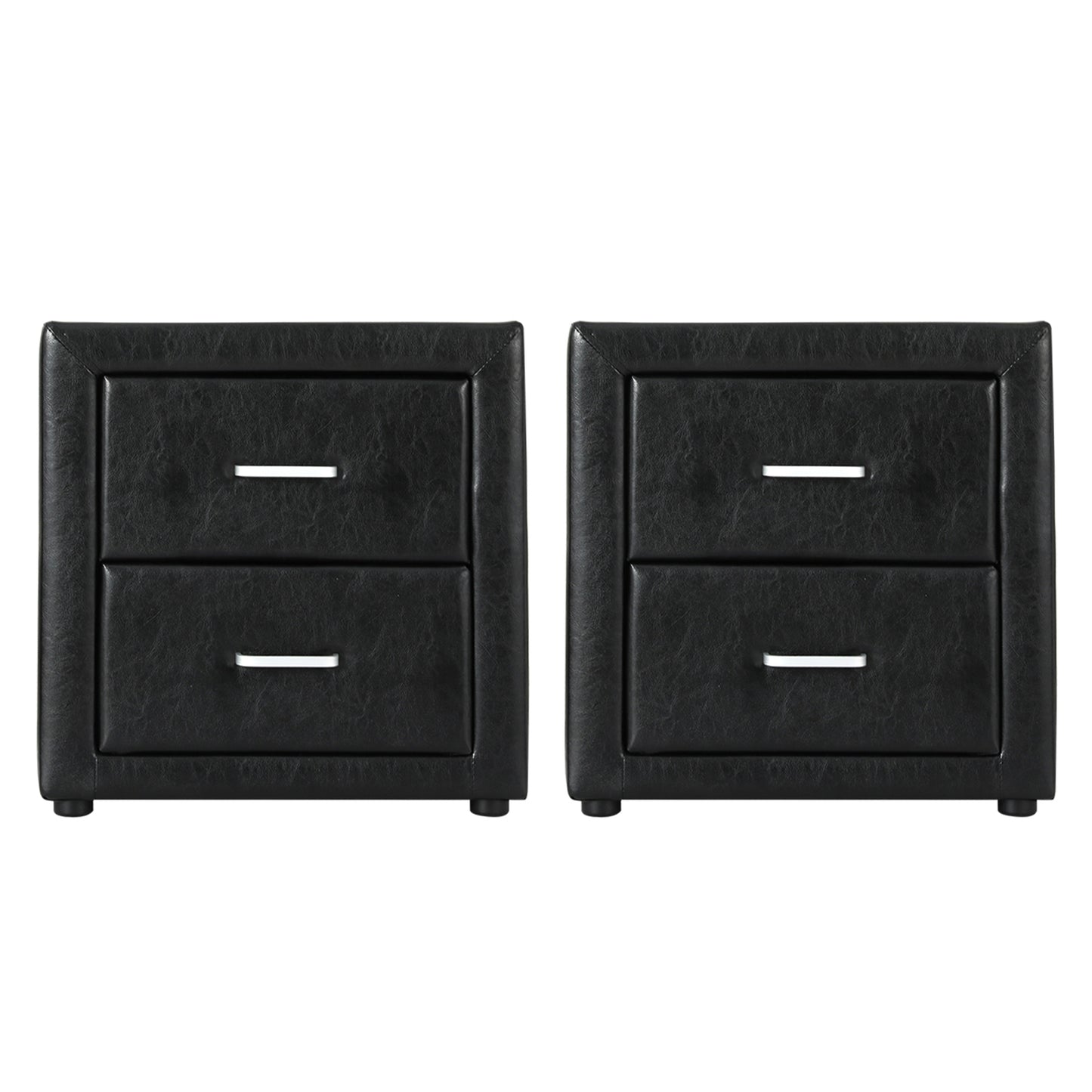 Set of 2 Kildonan Bedside Tables Side Table Leather with 2 Drawers - Black