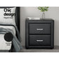 Set of 2 Kildonan Bedside Tables Side Table Leather with 2 Drawers - Black