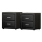 Set of 2 Kildonan Bedside Tables Side Table Leather with 2 Drawers - Black