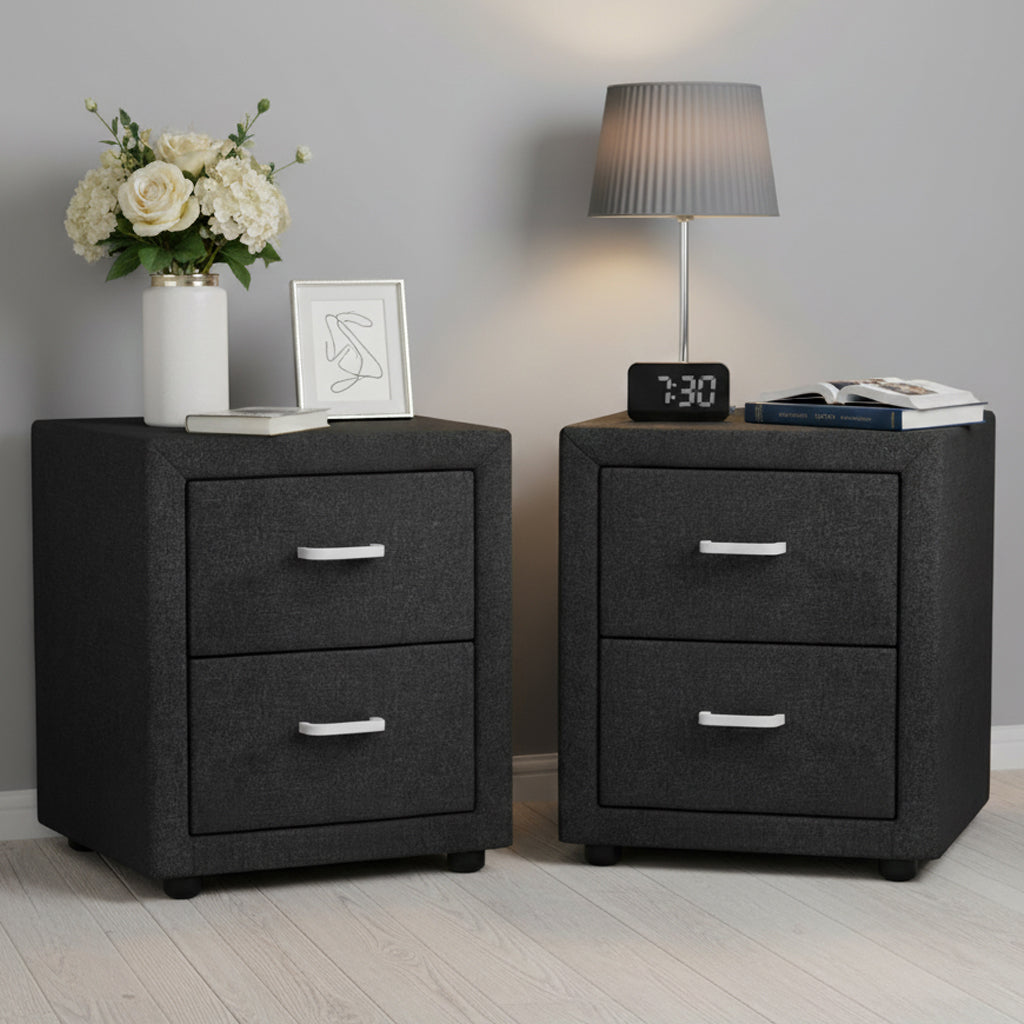 Set of 2 Kildonan Bedside Tables Fabric with 2 Drawers - Charcoal