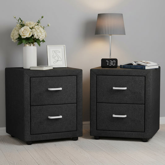 Set of 2 Kildonan Bedside Tables Fabric with 2 Drawers - Charcoal