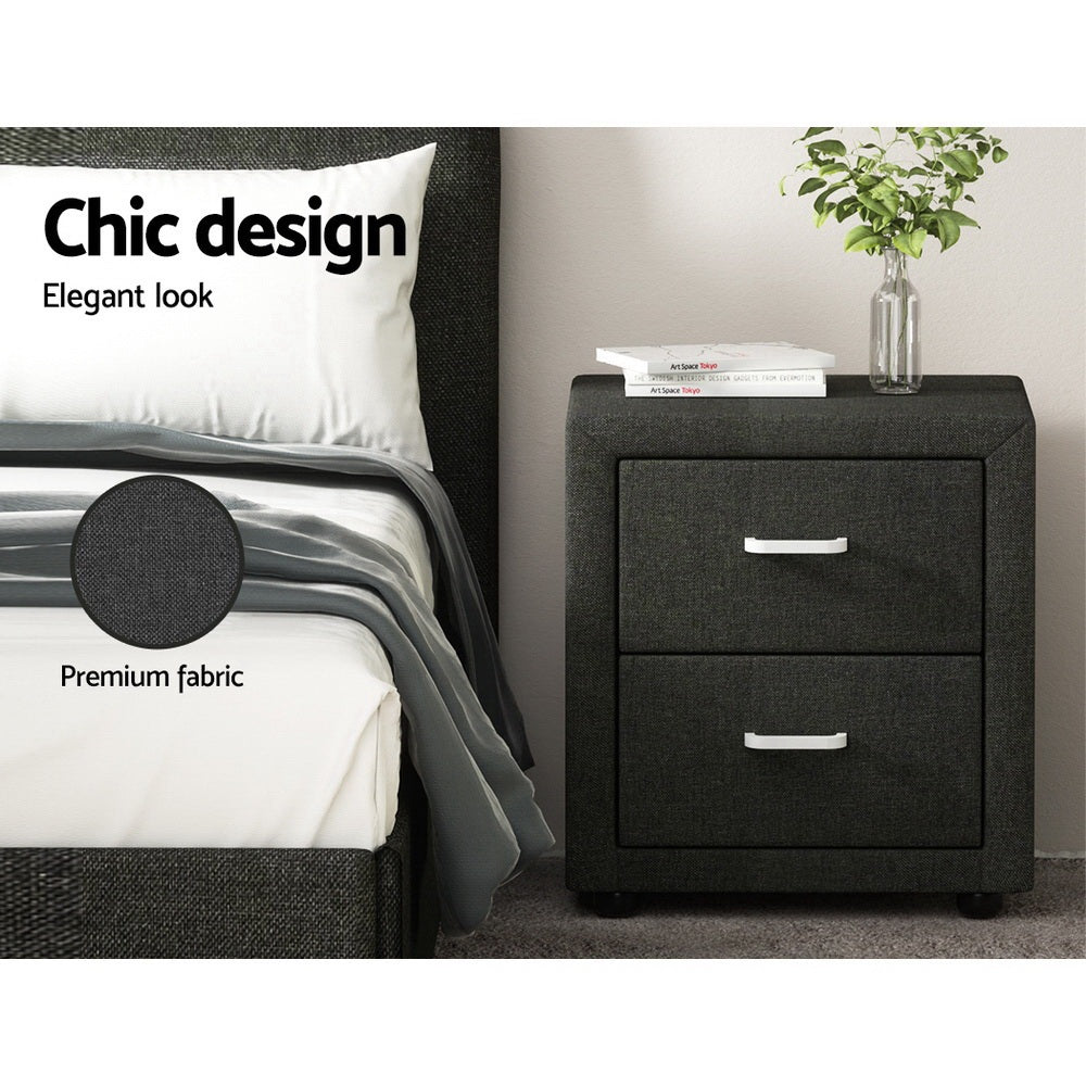 Set of 2 Kildonan Bedside Tables Fabric with 2 Drawers - Charcoal