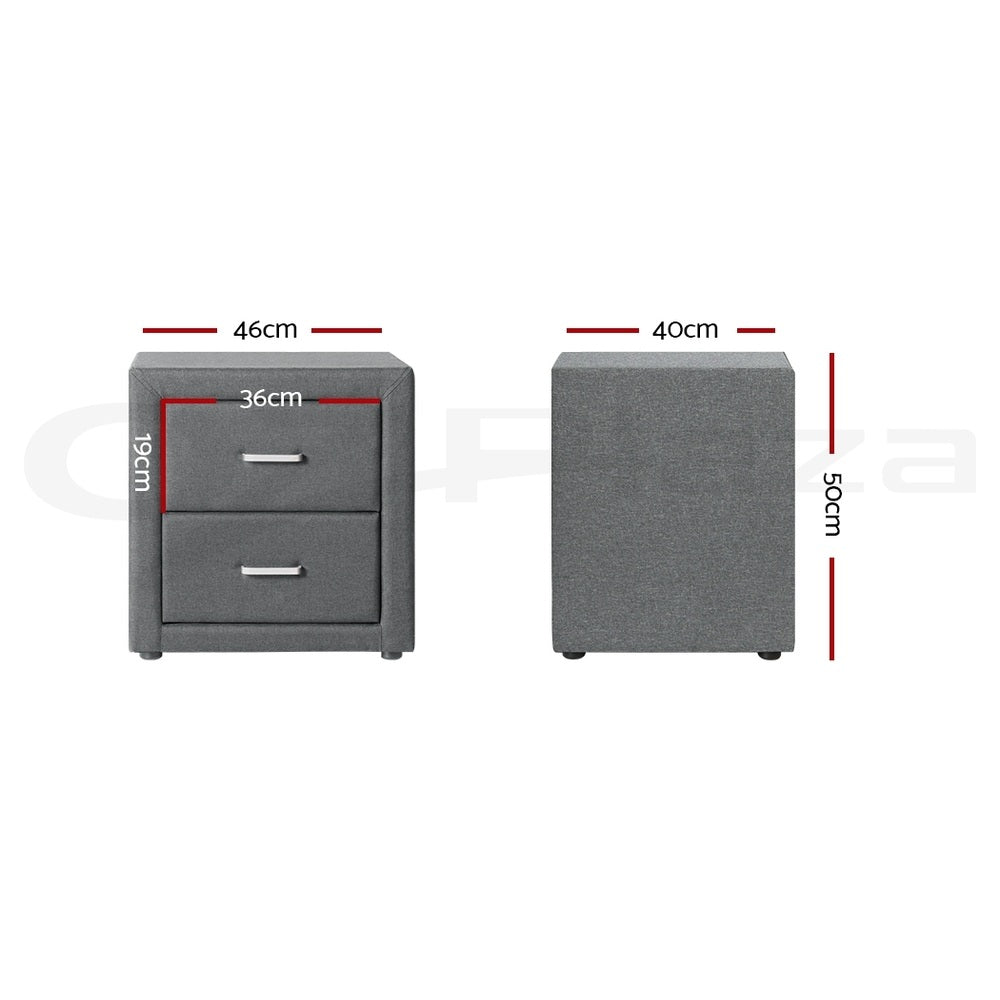 Set of 2 Kildonan Bedside Tables Side Table Fabric with 2 Drawers - Grey