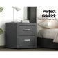 Set of 2 Kildonan Bedside Tables Side Table Fabric with 2 Drawers - Grey