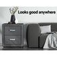 Set of 2 Kildonan Bedside Tables Side Table Fabric with 2 Drawers - Grey
