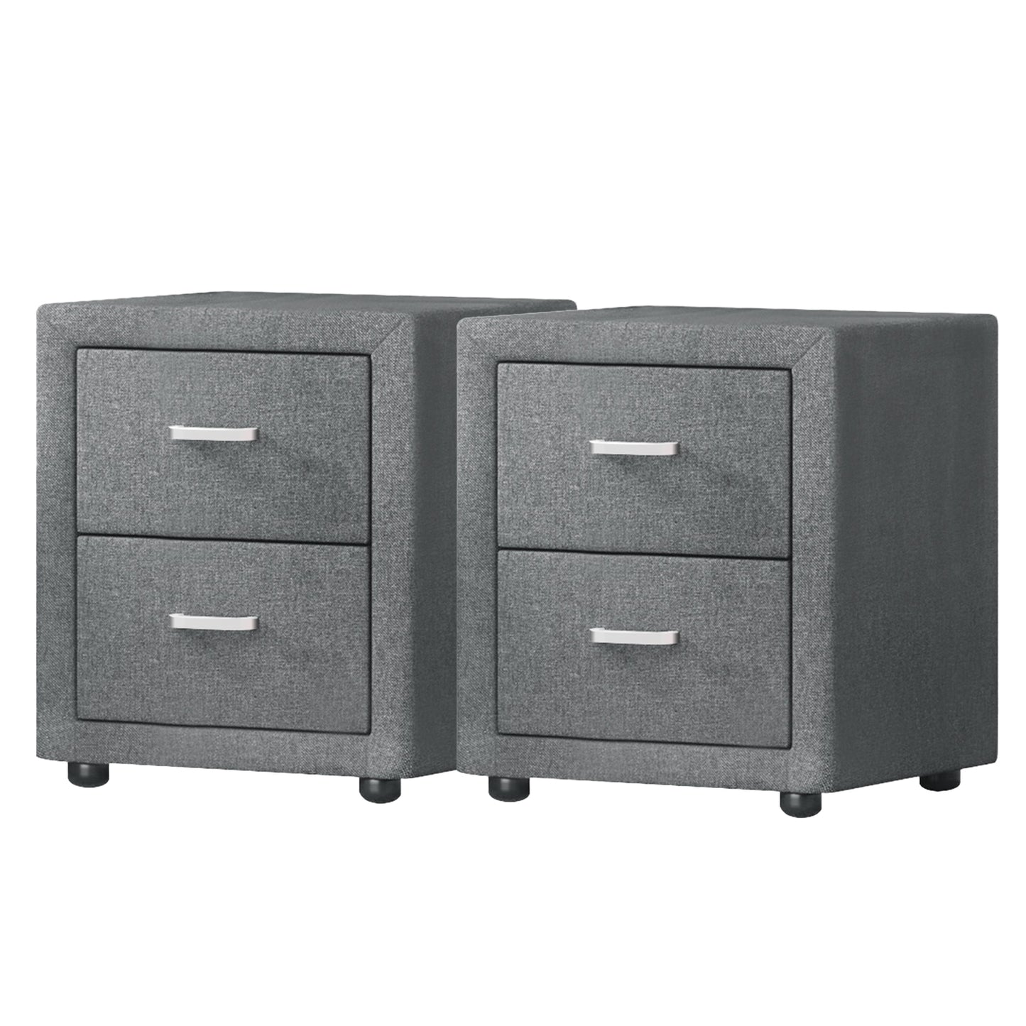 Set of 2 Kildonan Bedside Tables Side Table Fabric with 2 Drawers - Grey