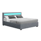 Boston LED Bed Frame Fabric Gas Lift Storage - Grey Queen