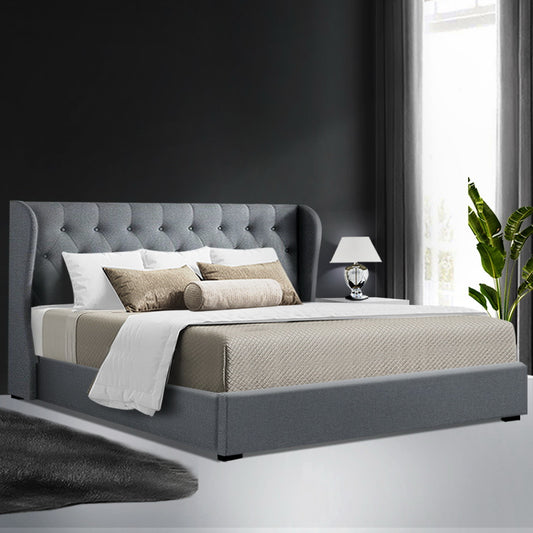 Lucca Bed Frame Fabric Gas Lift Storage - Grey King