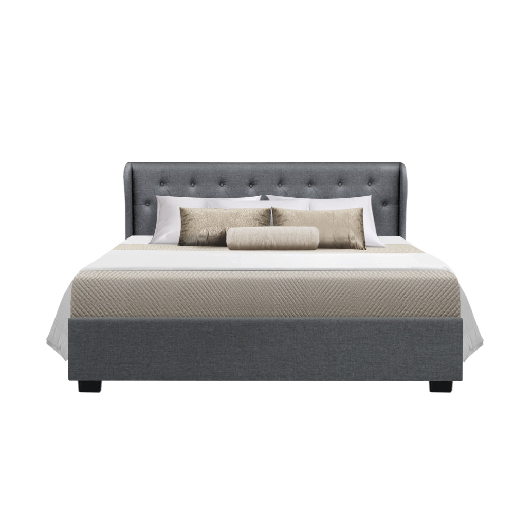 Lucca Bed Frame Fabric Gas Lift Storage - Grey Queen