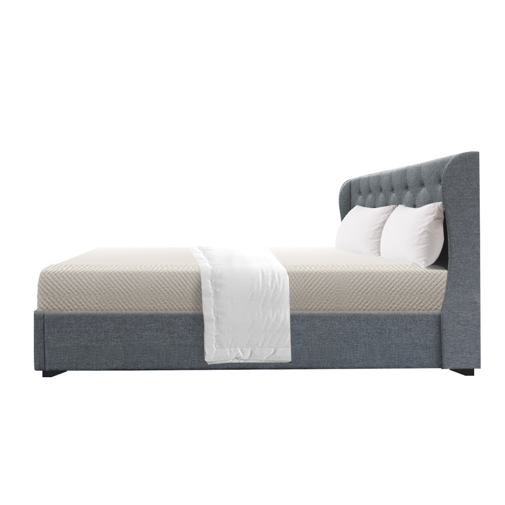 Lucca Bed Frame Fabric Gas Lift Storage - Grey Queen