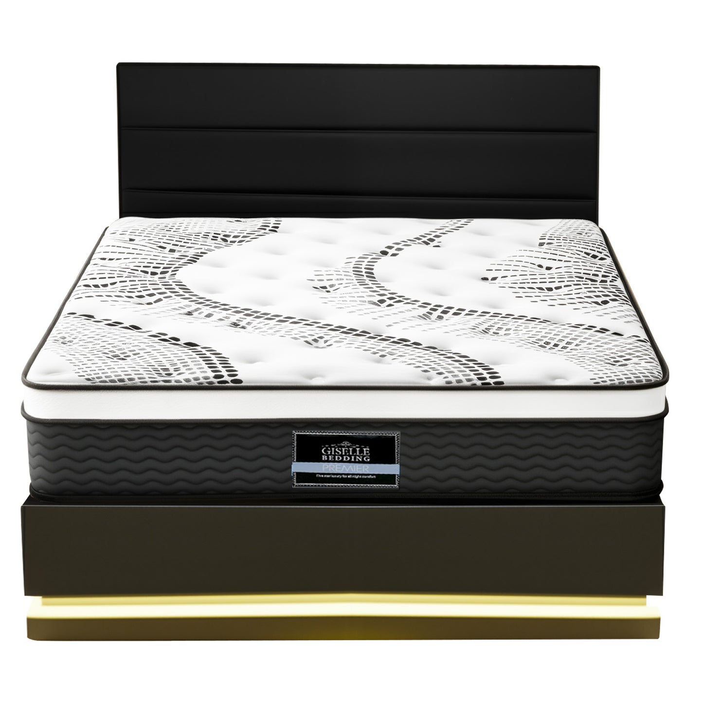 Venus Bed & Mattress Package with 32cm Mattress RGB LED - Black Queen