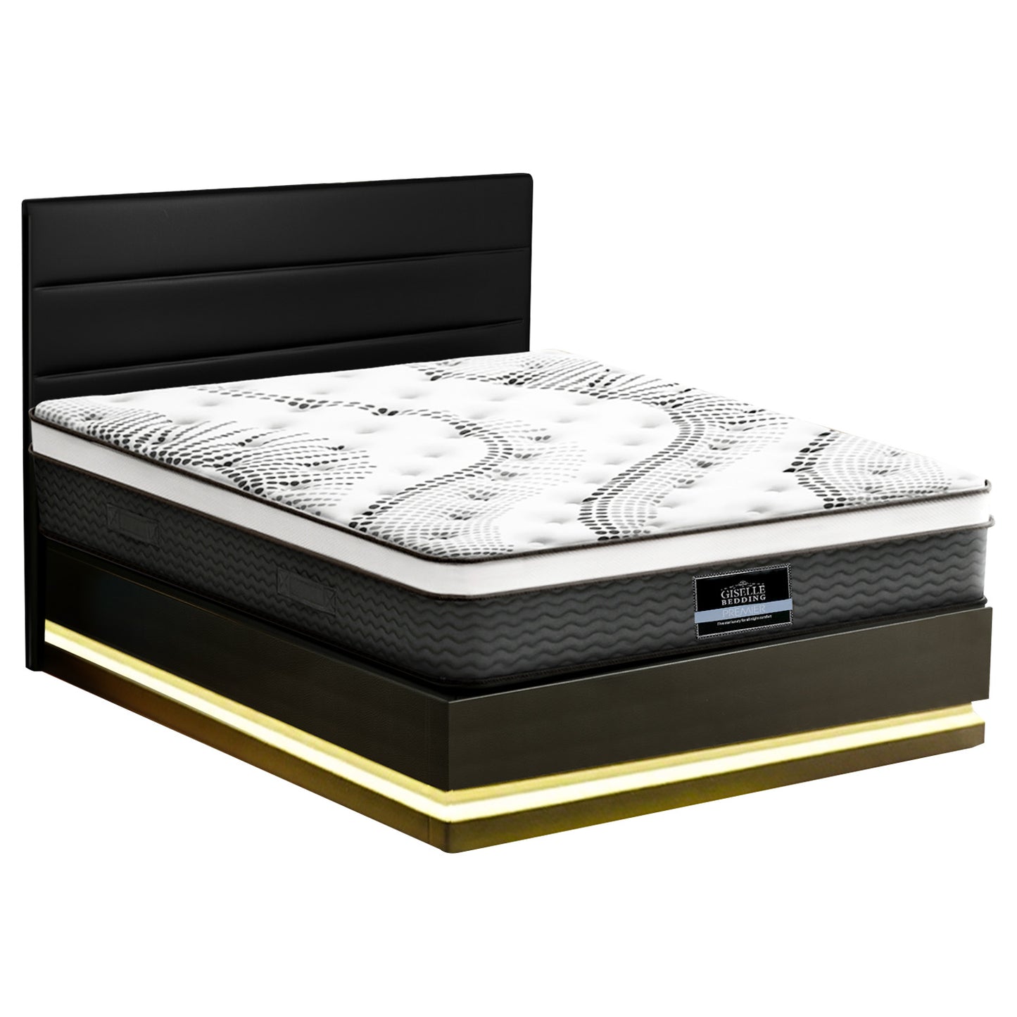 Venus Bed & Mattress Package with 32cm Mattress RGB LED - Black Queen