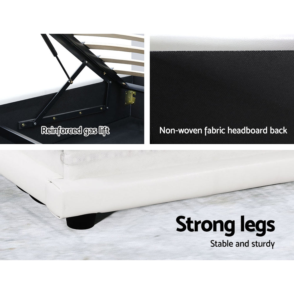 Azalea LED Bed Frame PU Leather Gas Lift Storage - White Queen