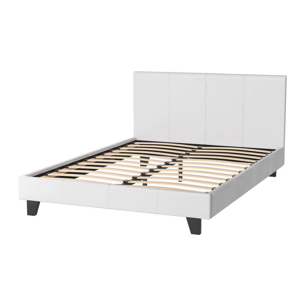 Trenton Bed Frame PU Leather - White Double