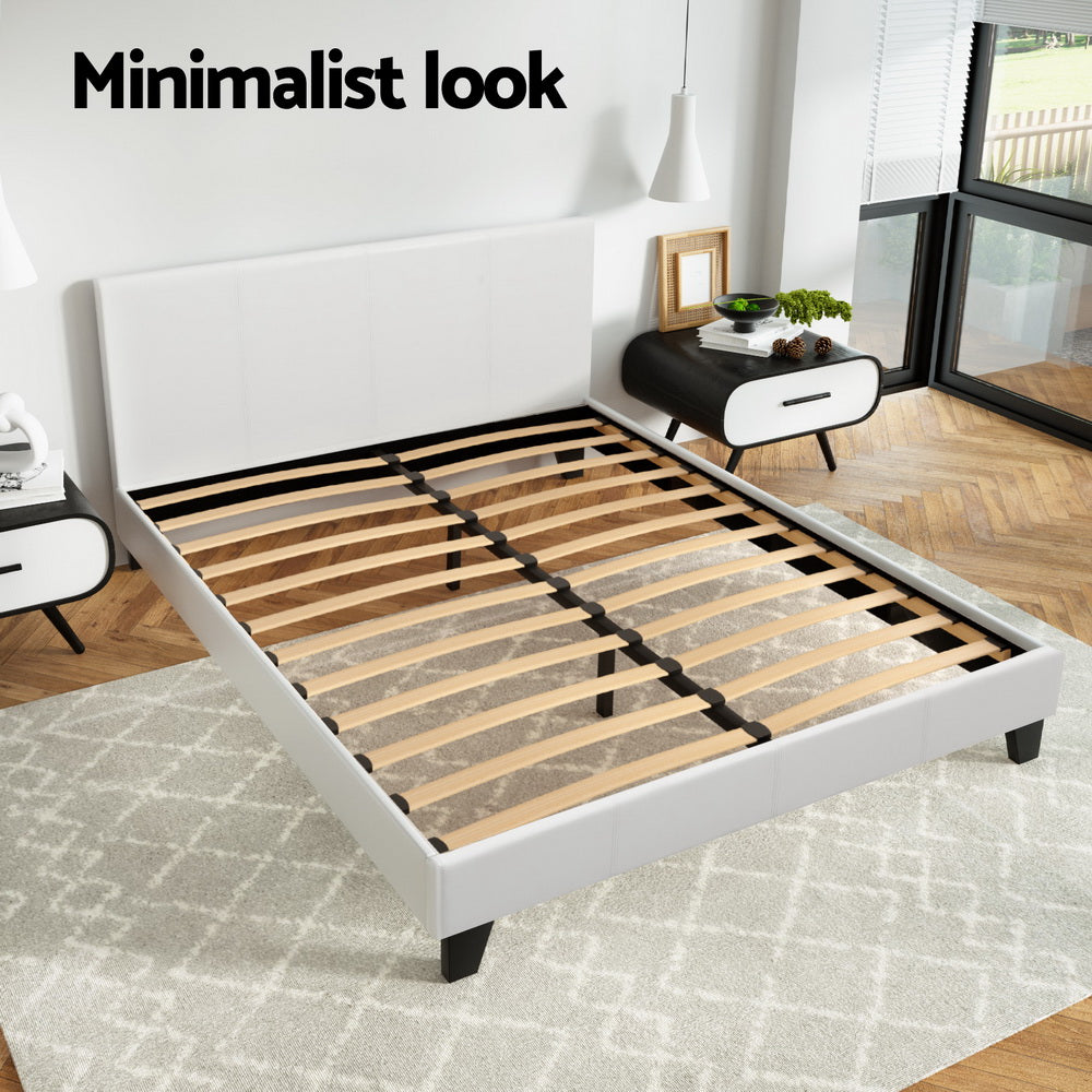 Trenton Bed Frame PU Leather - White Double
