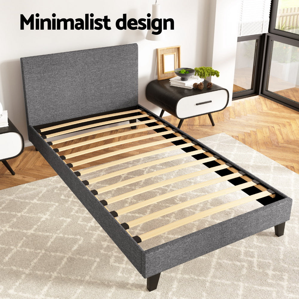 Trenton Bed Frame Fabric - Grey King Single