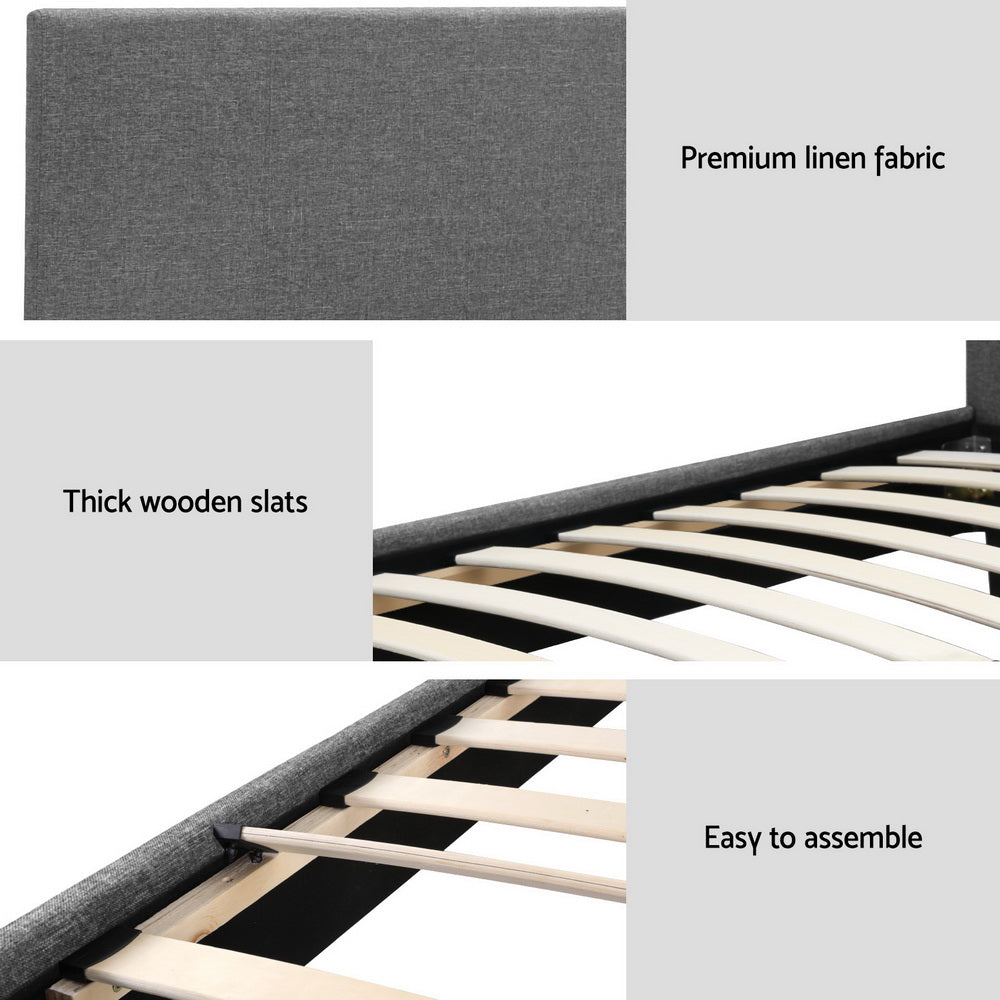 Trenton Bed Frame Fabric - Grey King Single