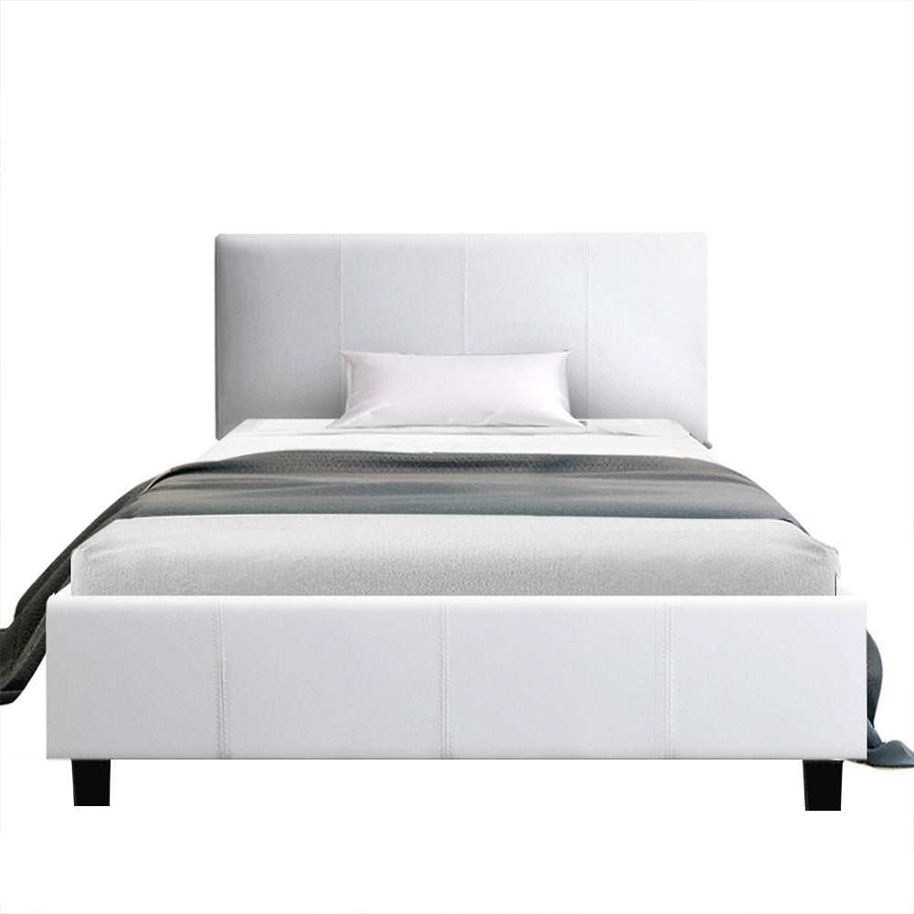 Trenton Bed Frame PU Leather - White King Single