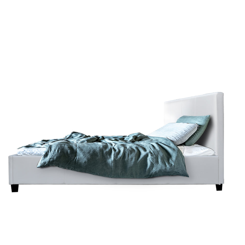 Trenton Bed Frame PU Leather - White King Single