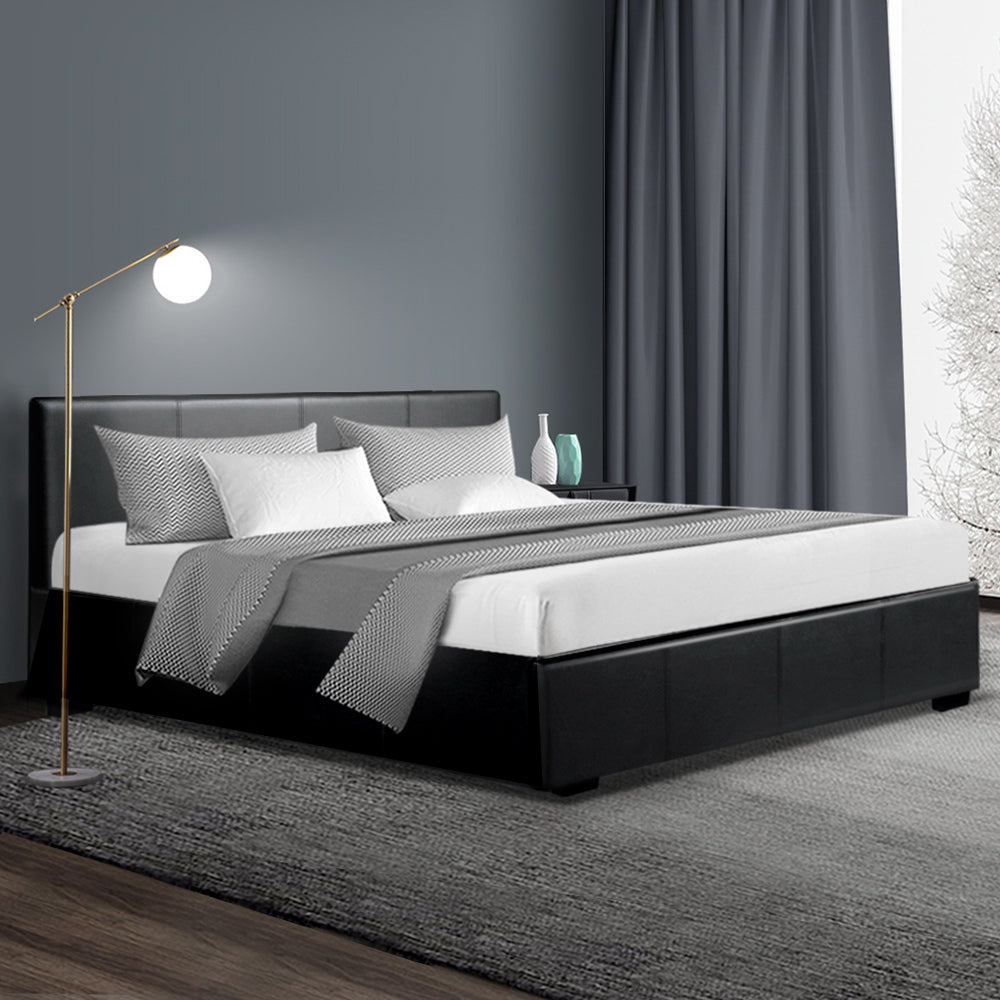 Madison Black Bed Frame PU Leather - Queen