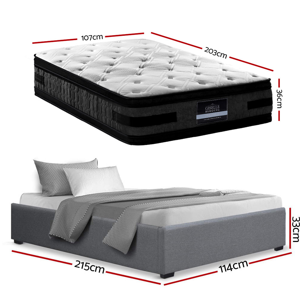 Mercury Bed & Mattress Package with 36cm Mattress Gas Lift Base - Grey King Single
