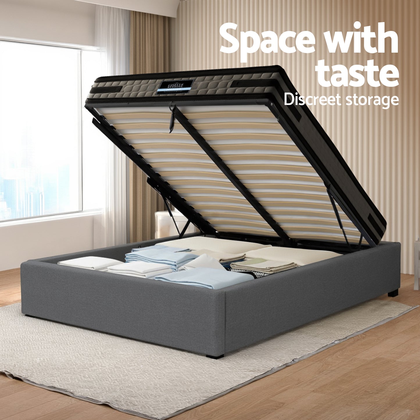 Mercury Bed & Mattress Package with 36cm Mattress Gas Lift Base - Grey King Single