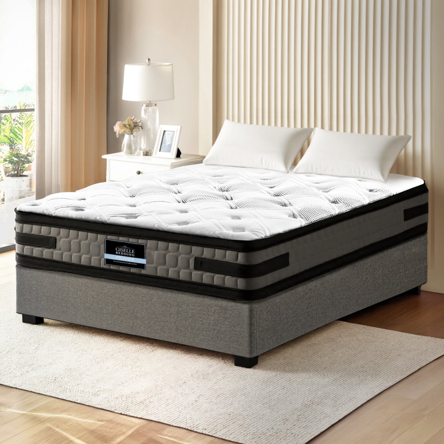 Mercury Bed & Mattress Package with 36cm Mattress Gas Lift Base - Grey King Single