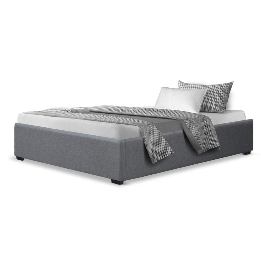 Mimosa Gas Lift Bed Frame Base With Storage Platform Fabric - Grey King Single