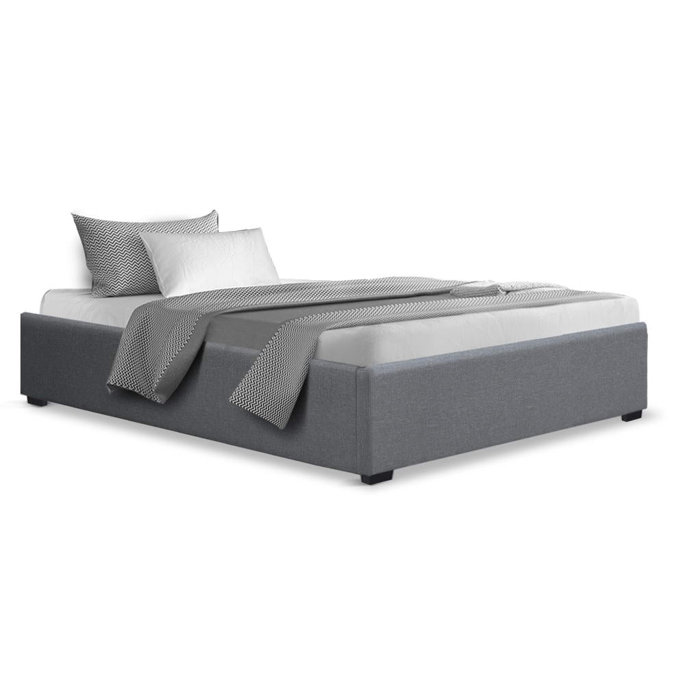 Mimosa Gas Lift Bed Frame Base With Storage Platform Fabric - Grey King Single
