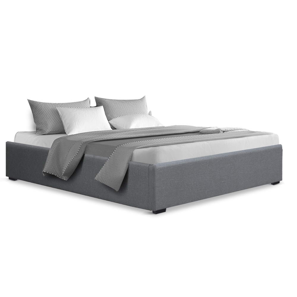 Mimosa Gas Lift Bed Frame Base With Storage Platform Fabric - Grey Queen