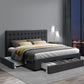 Venice Premium Faux Linen Fabric Bed Frame with Storage Drawers - Charcoal King