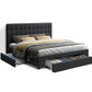Venice Bed Frame Fabric Storage Drawers - Charcoal Queen