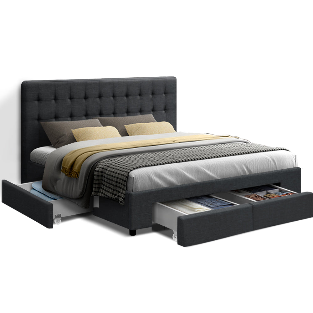Venice Bed Frame Fabric Storage Drawers - Charcoal Queen