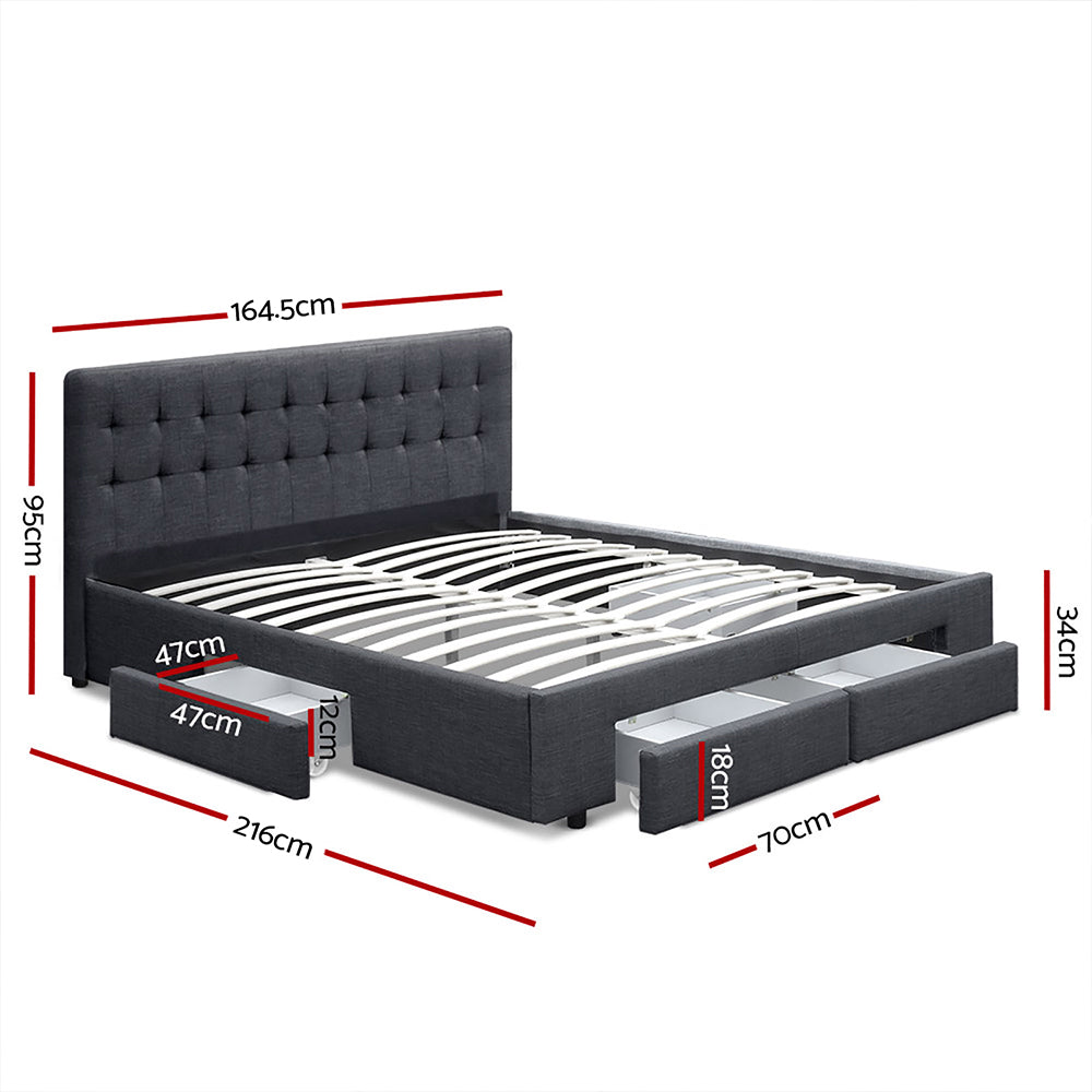 Venice Bed Frame Fabric Storage Drawers - Charcoal Queen