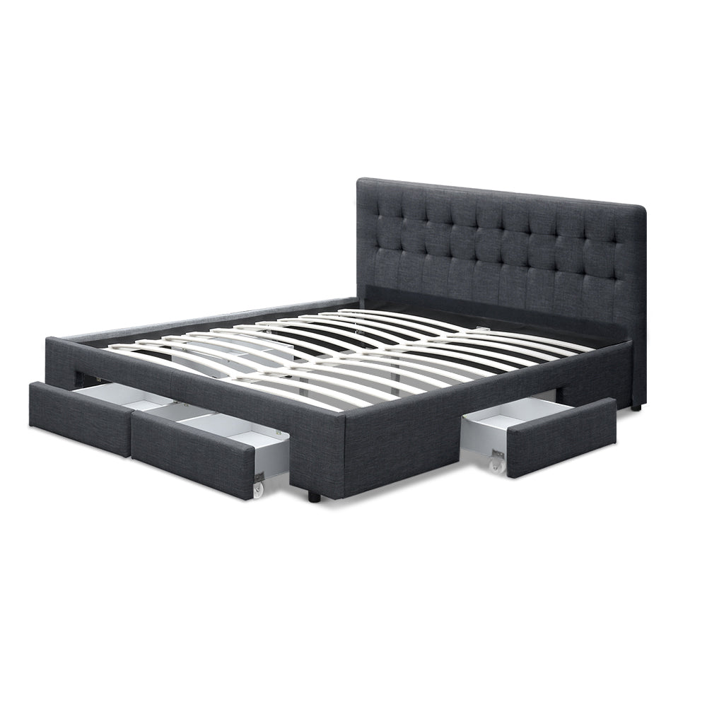 Venice Bed Frame Fabric Storage Drawers - Charcoal Queen