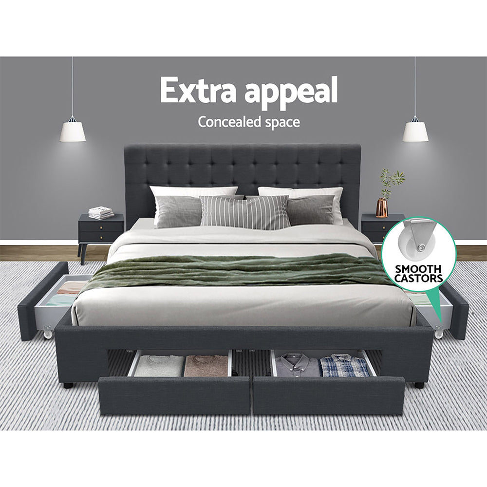 Venice Bed Frame Fabric Storage Drawers - Charcoal Queen