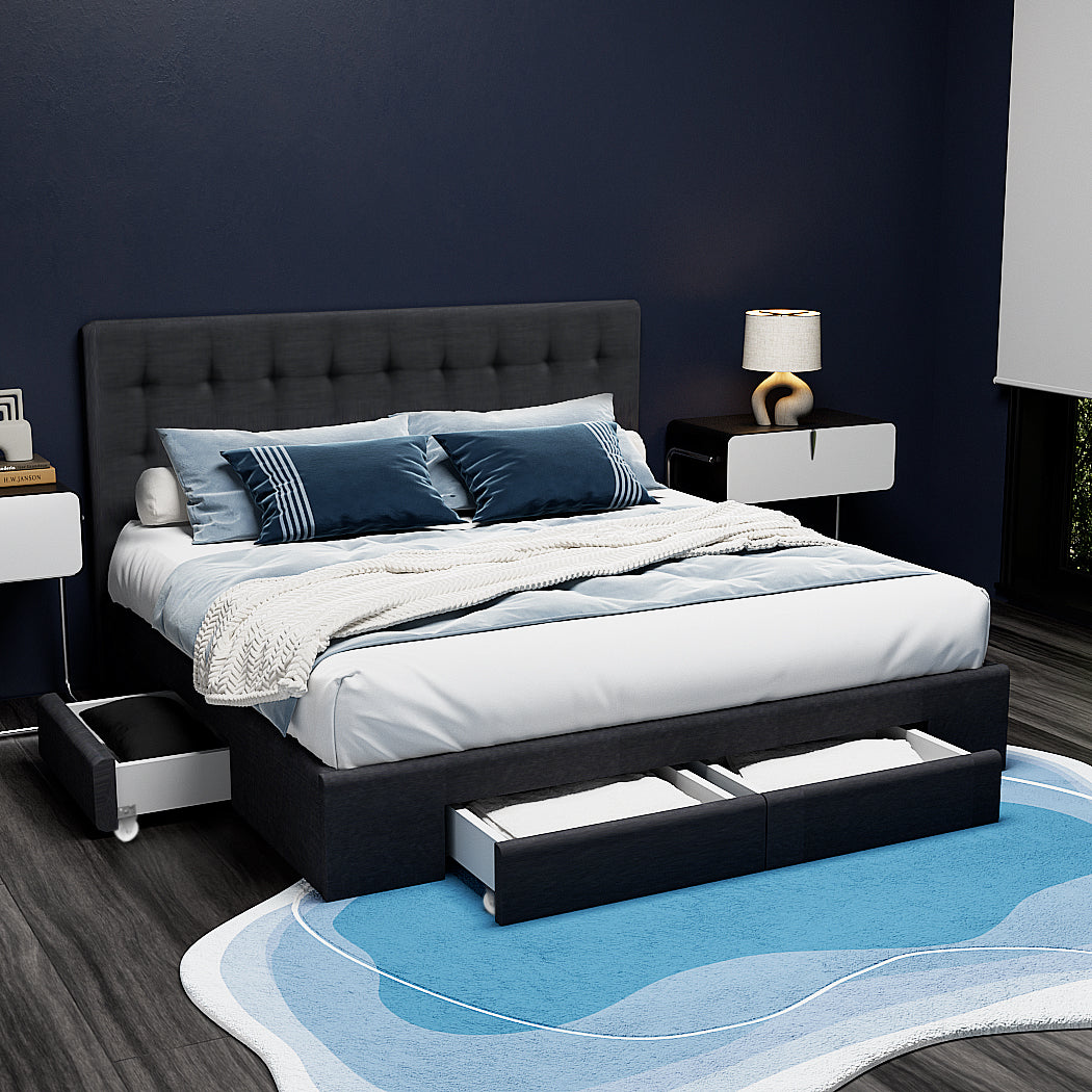 Venice Bed Frame Fabric Storage Drawers - Charcoal Queen