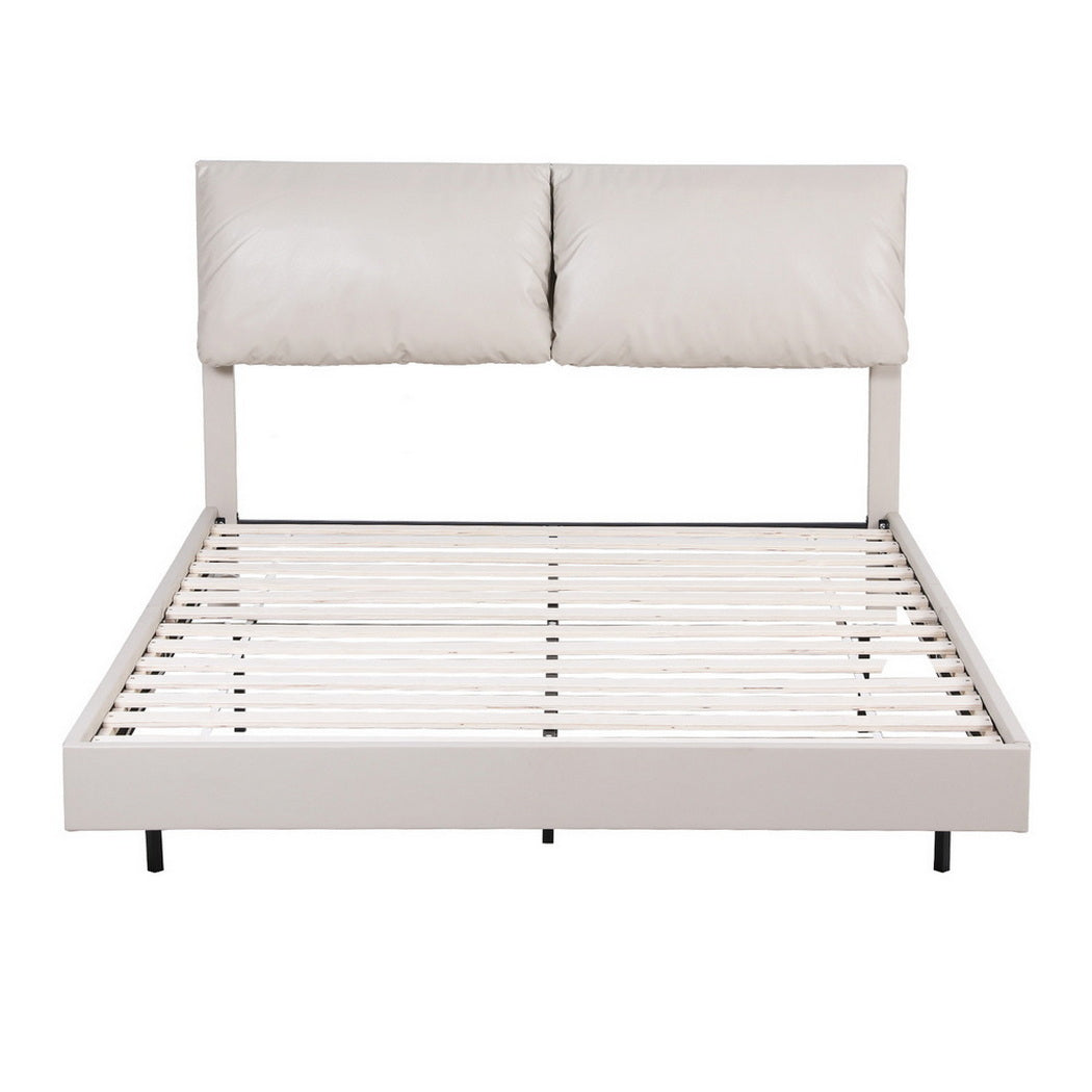 Velora Bed Frame RGB LED Floating Beds Adjustable Headboard - Beige White Double